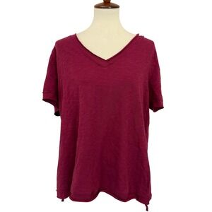NWT PROJECT SOCIAL T V Neck Distressed Hem T Shirt Berry Red Size M 100% Cotton